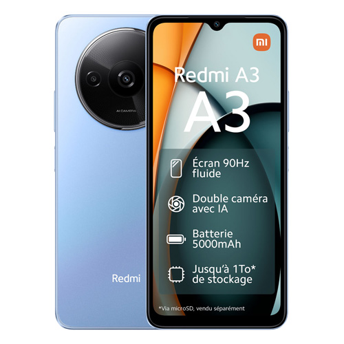Redmi A3 (dual sim) 64 Go bleu reconditionné Reconditionné - Xiaomi reconditionné disponible sur Recommerce